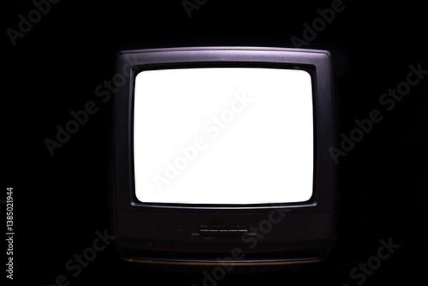 Fototapeta Old TV on a black background with a white screen