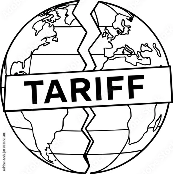Obraz Import Tariffs policy impact concept. Illustration of a globe with the word "TARIFF" across it.