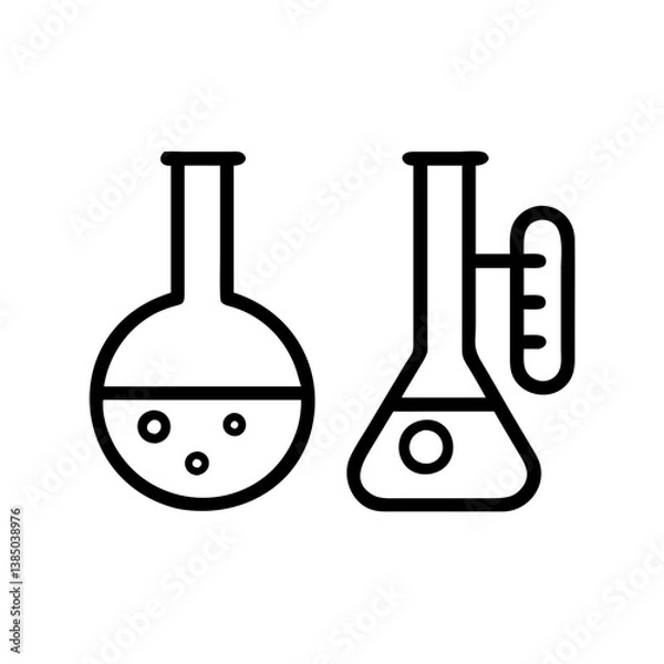 Fototapeta Chemical test tube pictogram icons set. Chemical lab equipment isolated on white. Experiment flasks for science experiment. 
