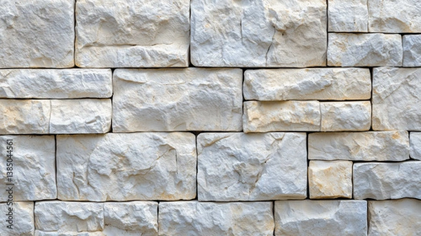 Obraz Stone Wall Texture: A close-up showcases the rugged beauty of a stone wall, with a variety of rectangular stones expertly fitted together, capturing the natural textures and neutral tones.
