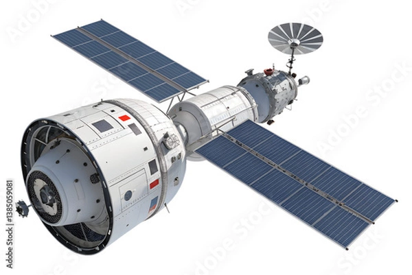 Obraz modern space satellite with large communication system png Isolated on white background