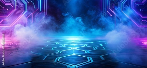 Obraz Futuristic Neon Tech Background | Sci-Fi Digital Circuit Wallpaper