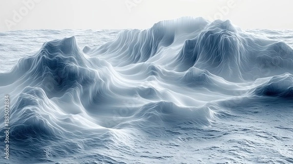Fototapeta Abstract Waves and Flowing Oceanic Textures in Soft Blue Tones in Calm Waterscape