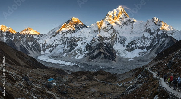 Fototapeta Ama Dablam on the way to Everest Base Camp,mountain, snow, landscape, winter, sky, mountains, alps, nature, peak, glacier, panorama, rock, ice, travel