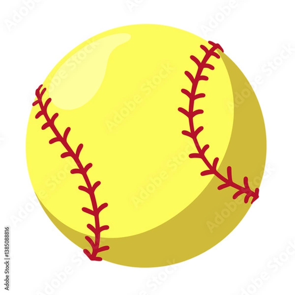Fototapeta Yellow softball with red stitching on a white background  