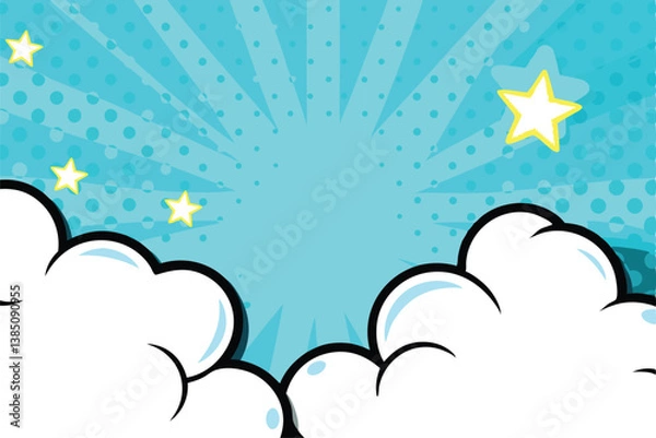 Obraz Comic cartoon blue background with cloud and star.eps
