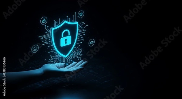 Fototapeta Cyber security concept, data protection and information security, technology, lock, shield