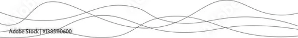 Obraz  Curved black long lines seamless pattern isolated on white. Line art striped vector. Wavy line horizontal divider outline vector illustration. Thin line wavy abstract seamless pattern. background. 