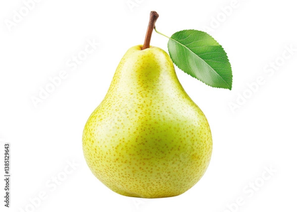 Fototapeta Fresh green pear with leaf isolated on transparent background. Healthy fruit, food concept.