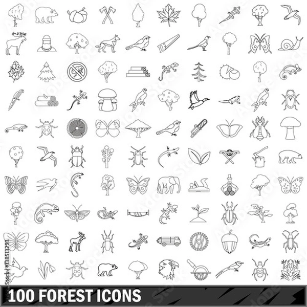 Obraz 100 forest icons set, outline style