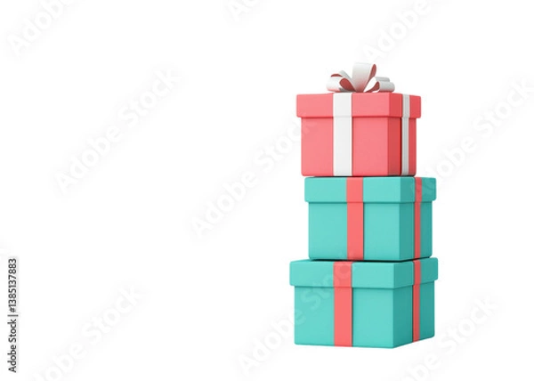 Fototapeta Stack of three colorful gift boxes with ribbons and bows. Concept for holidays, birthdays, and special occasions.