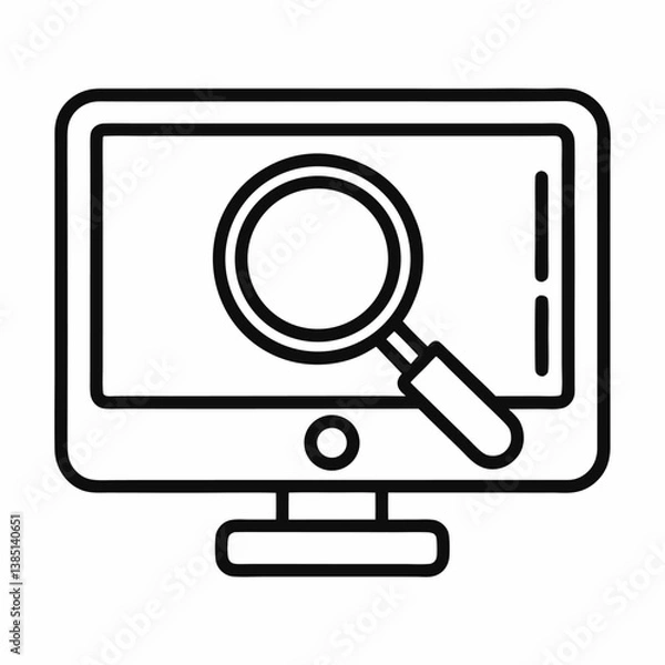 Fototapeta Screen and magnifying glass   outline icon on white background 