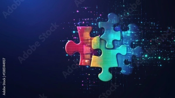 Obraz Digital puzzle pieces merging, data background, solution concept