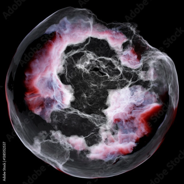 Fototapeta A cosmic nebula with swirls of red and white isolated on a black background. Ethereal and mesmerizing beauty reminiscent of clouds in space.