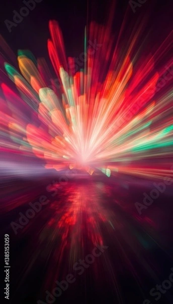 Fototapeta Abstract Burst of Light Red, Green, and Orange Energy Radiating from Center