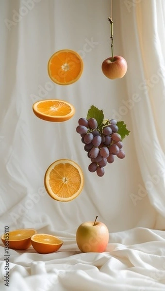Obraz Floating Fruit Still Life Oranges, Grapes, and Apples in Mid-Air