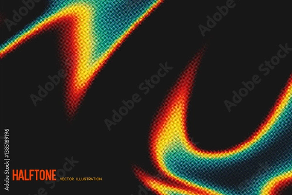Fototapeta Grainy noise texture gradient surface. Black, red, yellow and blue colors. Bitmap dithering background. Abstract halftone effect. Trendy retro style. Vector.