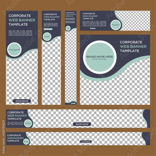 Obraz Creative Web Banner Template Set – Standard Sizes with Image Placeholders Vertical, Horizontal, Square | Vector Design