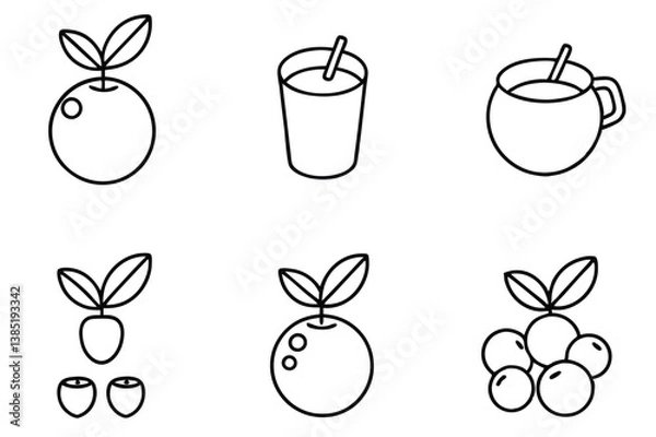 Fototapeta Cranberry Juice Line Art Drawing for Menu and Decoration 