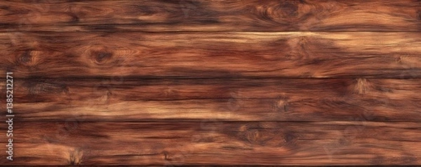 Fototapeta A high-resolution image of a beautifully textured wooden surface, showcasing rich brown tones and natural grain patterns, perfect for backgrounds, textures, or design elements.
