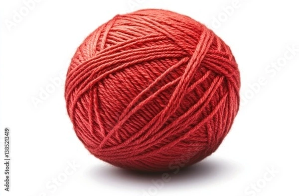 Fototapeta A red yarn ball sits on a white background, representing a versatile material often used in knitting, crocheting, and crafting activities