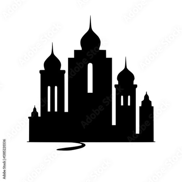 Fototapeta Black & White Silhouette of an Eastern Palace, Minimalist Icon Design