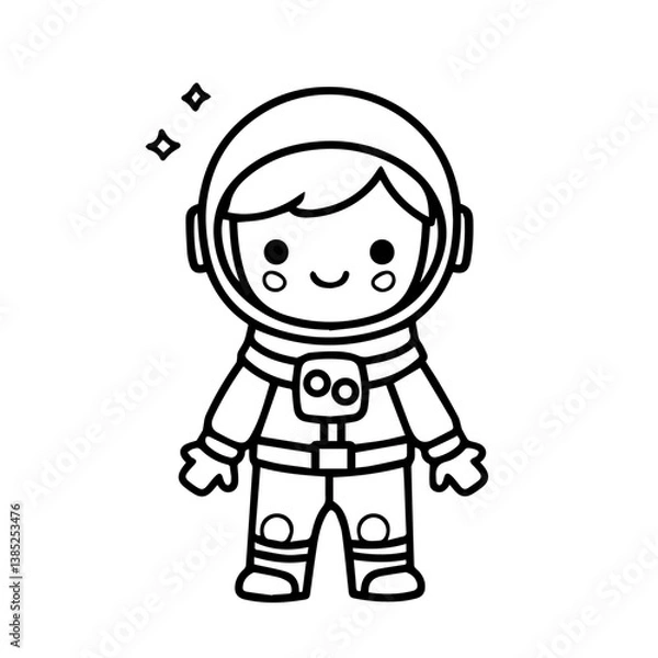 Obraz Cute astronaut character design featuring a smiling child in a space suit with star elements, perfect for children's illustrations and educational materials