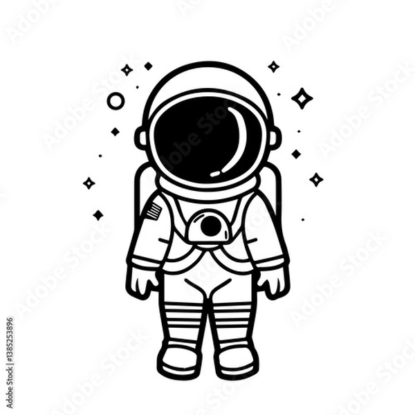 Obraz Unique black vector illustration of an astronaut character standing confidently, showcasing space exploration in a minimalist style