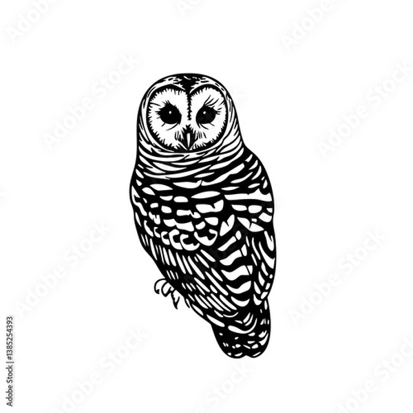 Fototapeta Elegant black vector design of an owl perched gracefully, showcasing intricate feather patterns and captivating features