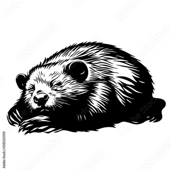 Obraz Sleeping black bear vector design showcasing a relaxed bear in a natural resting pose