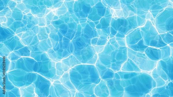 Fototapeta whimsical top down view of water ripples creates smooth, cartoon like texture with calming blue hue. light reflections add dynamic and serene feel to image