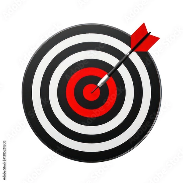 Fototapeta Red Arrow Aim To Business Target Goal Hit Success Center Accuracy Competition Symbol Or Strategy Dartboard And Winner Bullseye Archery Isolated On Transparent Background , Generative AI