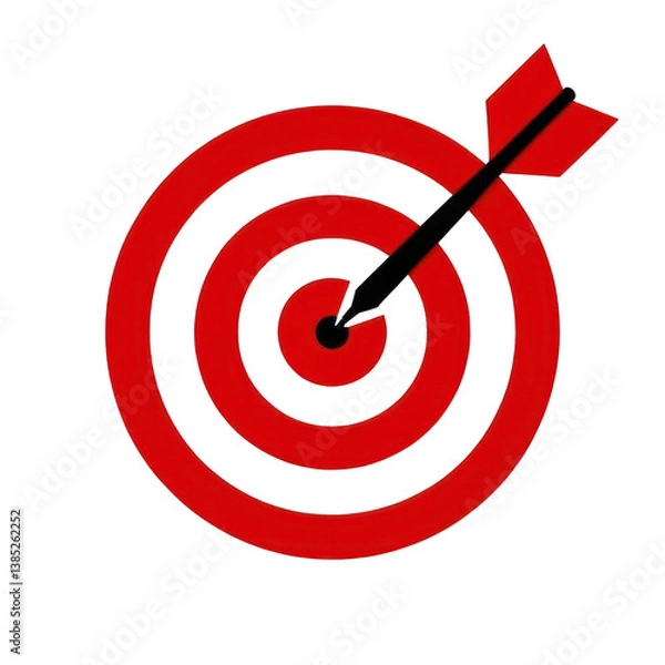 Fototapeta Red Arrow Aim To Business Target Goal Hit Success Center Accuracy Competition Symbol Or Strategy Dartboard And Winner Bullseye Archery Isolated On Transparent Background , Generative AI
