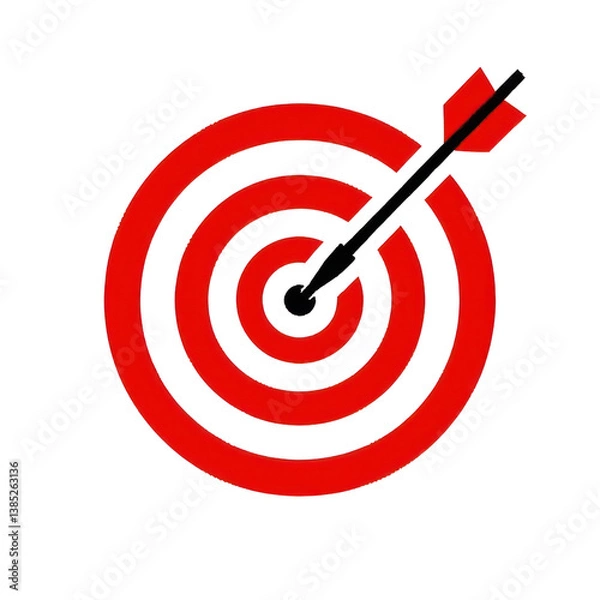 Obraz Red Arrow Aim To Business Target Goal Hit Success Center Accuracy Competition Symbol Or Strategy Dartboard And Winner Bullseye Archery Isolated On Transparent Background , Generative AI