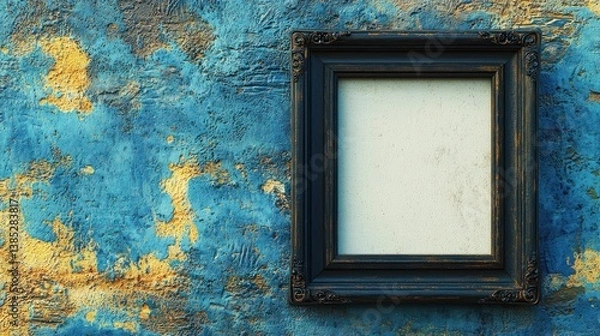 Fototapeta Empty antique frame on textured wall, potential for a gallery or home decor