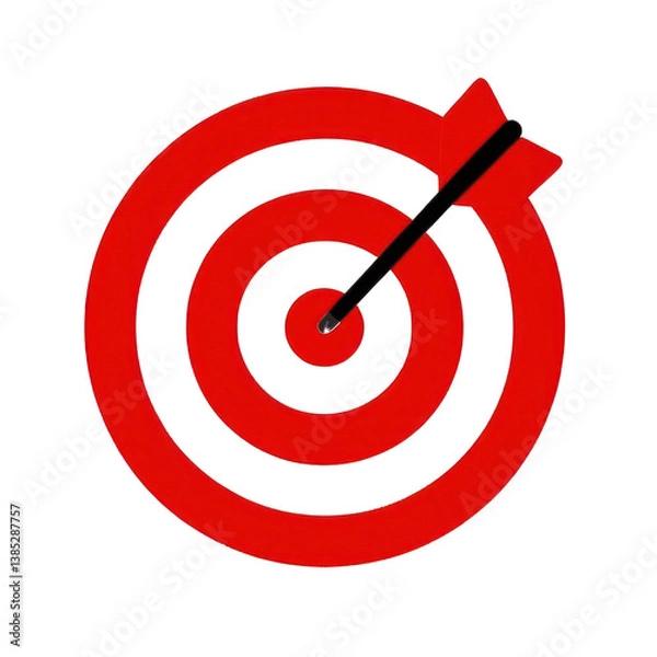 Obraz Red Arrow Aim To Business Target Goal Hit Success Center Accuracy Competition Symbol Or Strategy Dartboard And Winner Bullseye Archery Isolated On Transparent Background , Generative AI