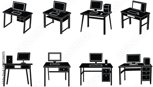 Fototapeta Computer Desk Vector Shilhouette Bundle Set Collection