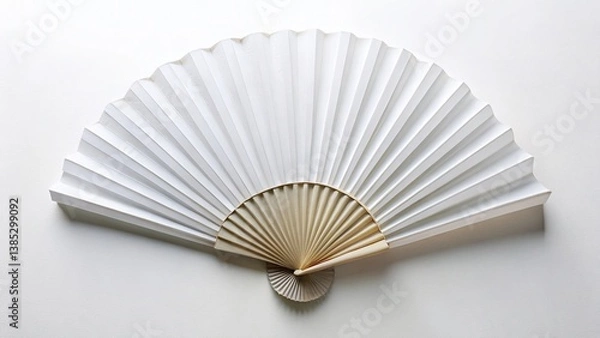 Fototapeta Elegant White Folding Hand Fan Mockup on White Background - Minimalist Product Photography