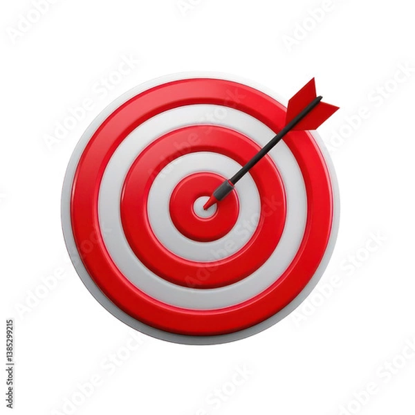 Obraz Red Arrow Aim To Business Target Goal Hit Success Center Accuracy Competition Symbol Or Strategy Dartboard And Winner Bullseye Archery Isolated On Transparent Background , Generative AI