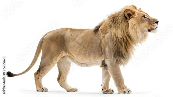 Fototapeta This image features a full-body shot of a male lion walking