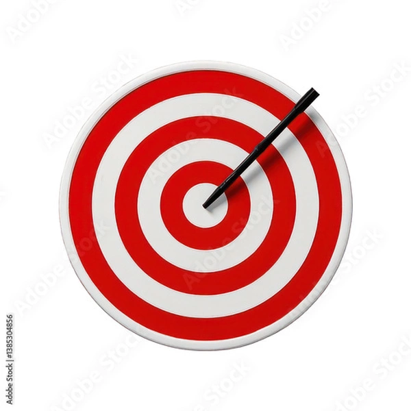 Obraz Red Arrow Aim To Business Target Goal Hit Success Center Accuracy Competition Symbol Or Strategy Dartboard And Winner Bullseye Archery Isolated On Transparent Background , Generative AI