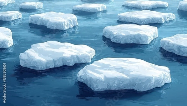 Fototapeta  ice floes white, snow-covered rocks floating on the ocean surface. 