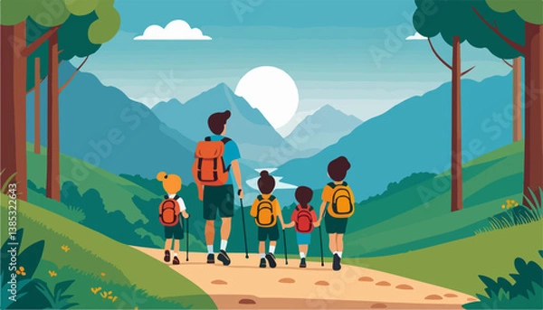 Obraz Happy Family Hiking Together Through Nature Trails