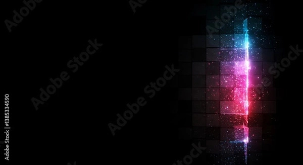 Fototapeta Abstract Light Beam Shining Through Dark Blocks with Particle Effect