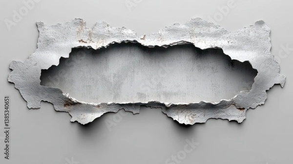 Fototapeta Torn white paper hole, gray background,  design template