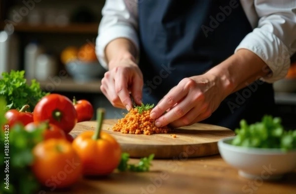 Obraz A person who cooks food using local ingredients, free space for text