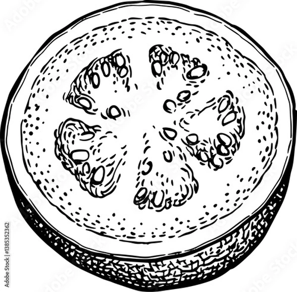 Obraz Halved guava ink sketch.