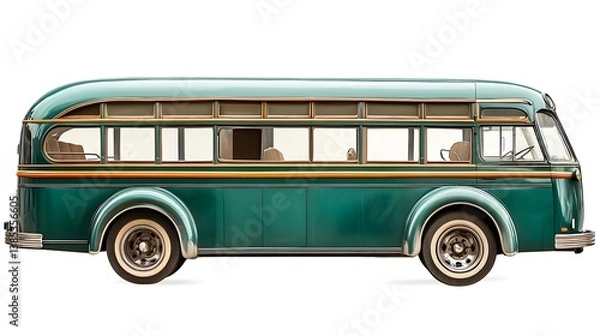Fototapeta Classic Green Bus with Retro Style and Vintage Appeal on Isolated Background.