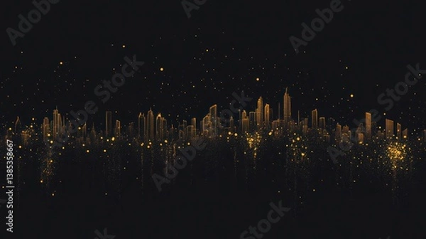 Fototapeta Golden city skyline at night, abstract illustration, for background use