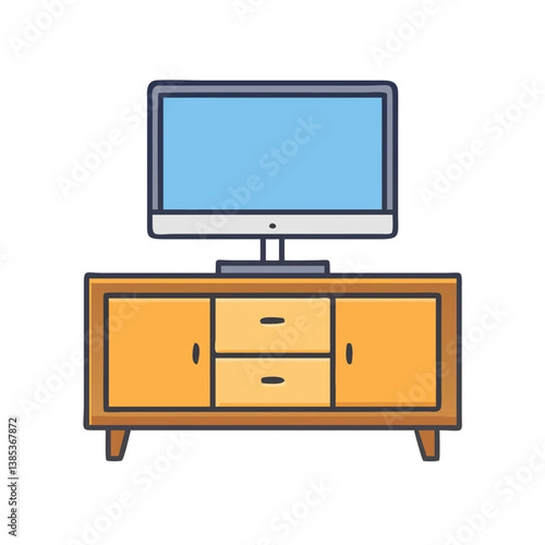 Fototapeta Illustration of modern tv television on stand cabinet furniture media center entertainment unit design home decor